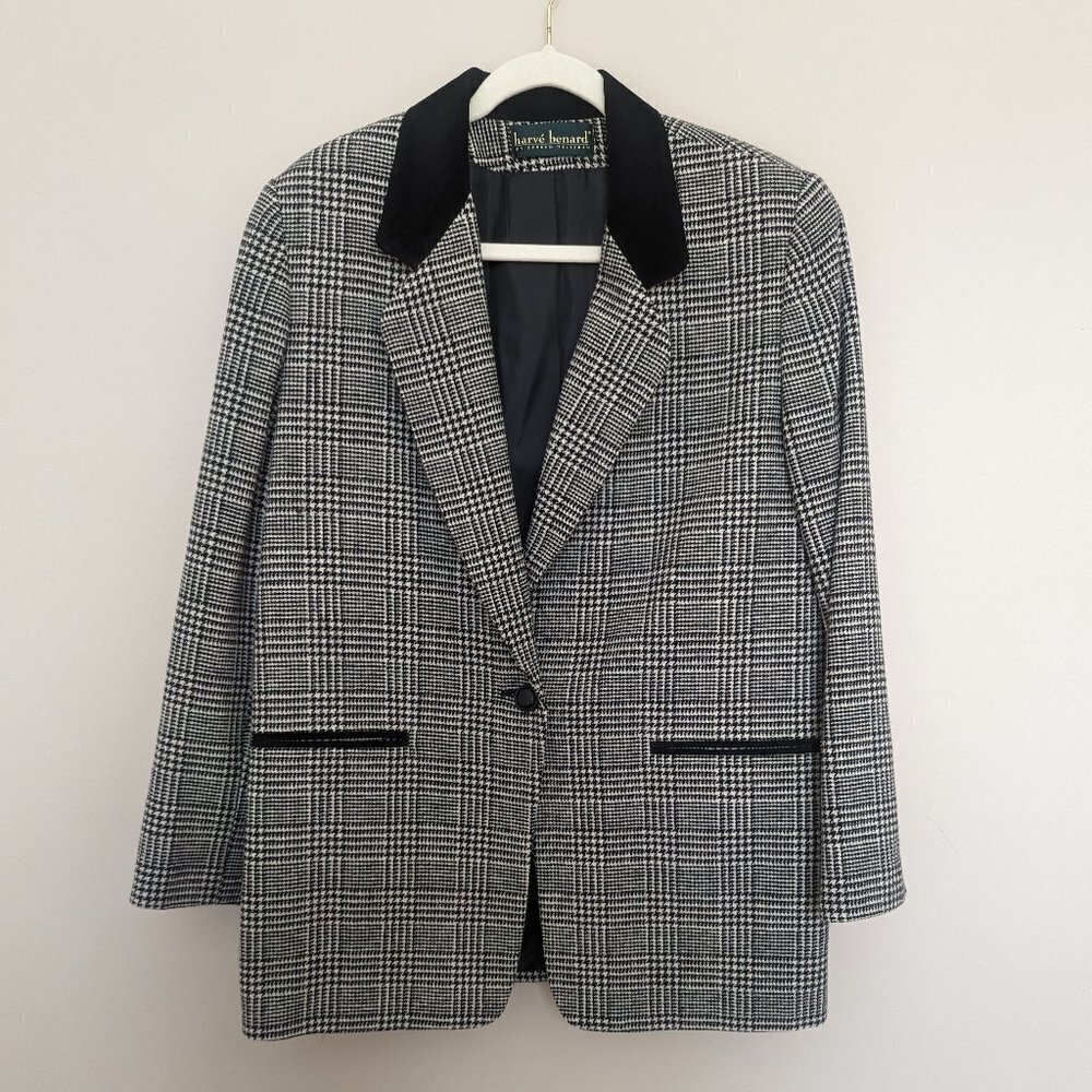 Harve Benard houndstooth women's blazer dress jacket boxy oversized EUC